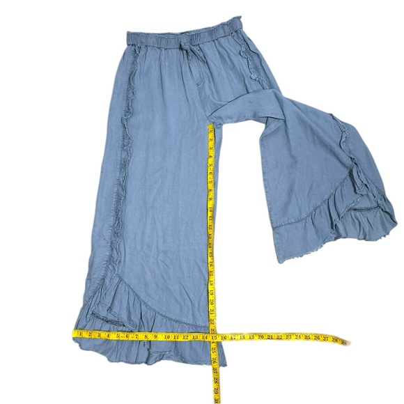 Easel light blue chambray denim wide leg elastic waist pull on pants size Large - Picture 6 of 13